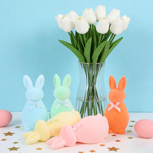 Estatua de conejo flocked para decoración de mesa miniatura 4