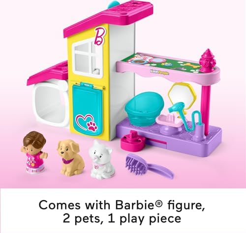 Fisher-Price Little People Barbie Toddler Playset Play and Care Pet Spa with Music Sounds & 4 Pieces for Ages 18+ Months, HJW76