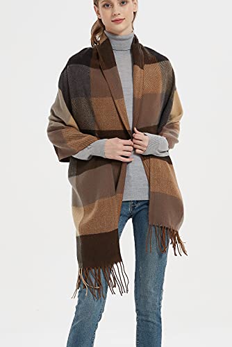 Wander Agio Womens Fashion Long Shawl Big Scarves Grid Winter Warm Large Plaid Scarf Coffee 6 - Thumbnail 4
