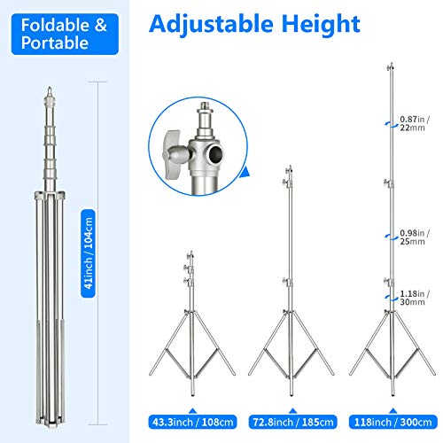 Image of NEEWER 118 inch /3m Stainless Steel Light Stand, Spring Cushioned Heavy Duty Photography Tripod with 1 /4 inch to 3 /8 inch Universal Screw Adapter for Strobe, LED Video Light, Ringlight, Monolight, Softbox