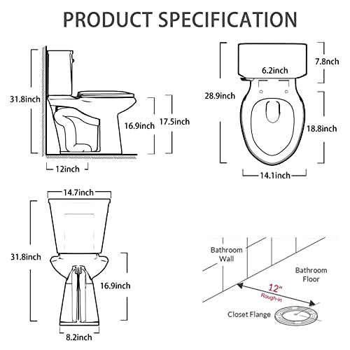17.1” Tall Toilet Elongated High Toilets Extra Tall Toilet with 1.28