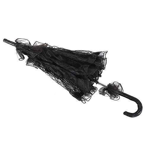 Lace Umbrella Bridal Umbrella Parasol Vintage Bridal Lace Cotton Umbrella for Wedding Parties Dancing Photography Prop (Black) - Image 4