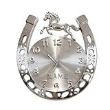 ASD Jewerly Nombre de Herradura Personalizado Reloj de Pared Regalo Amantes de Caballos, impresión Plana 2D Personalizada en Forma de Herradura Reloj de Pared Colgando decoración del hogar