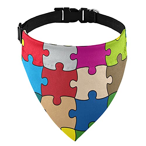 Collier martingale réglable avec pièces de puzzle colorées et sans coutures pour chien, bavoir pour animal domestique, collier standard pour chat, bandana à boucle, foulard, bavoir, écharpe