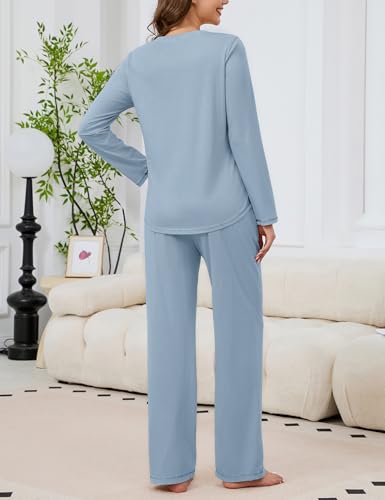 Image of KCW Womens Pajamas Sets 100% Cotton 2 Piece Lounge Set Long Sleeve Tops and Pants Soft Pjs Sleepwear with Pockets