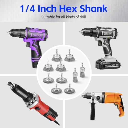 Image of 1 /4 Inch Wire Brush for Drill 10 Pcs Set Steel Wheel for Rust Removal