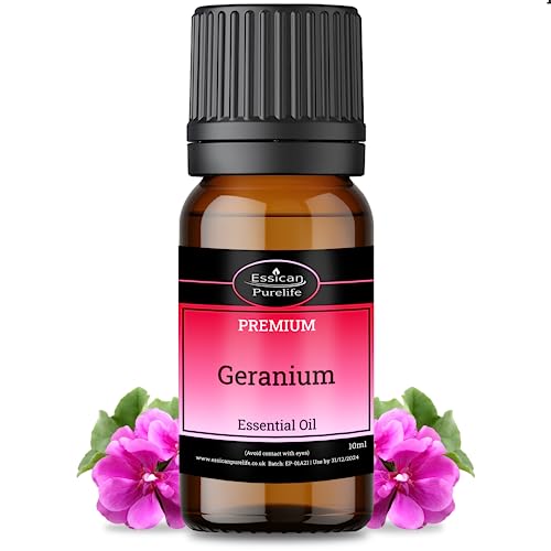Geranium Essential Oil, Therapeutic Grade, 100% Pure Natural Essential Oils for Diffusers for Home, Aromatherapy Oils Essential Oils Relax, Skin & Hair Care, Improved Mood - Vegan & UK Made, 10ML
