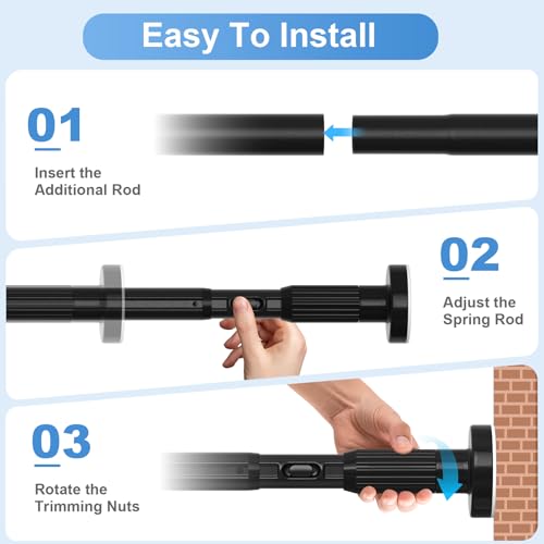 Image of 2Pack Long Tension Rod 41-144inch Black Tension Curtain Rods no Drilling | 1.26 inch Diameter Outdoor Curtain Rod for Patio,Windows,Anywhere Heavy Duty Spring Rods Adjustable