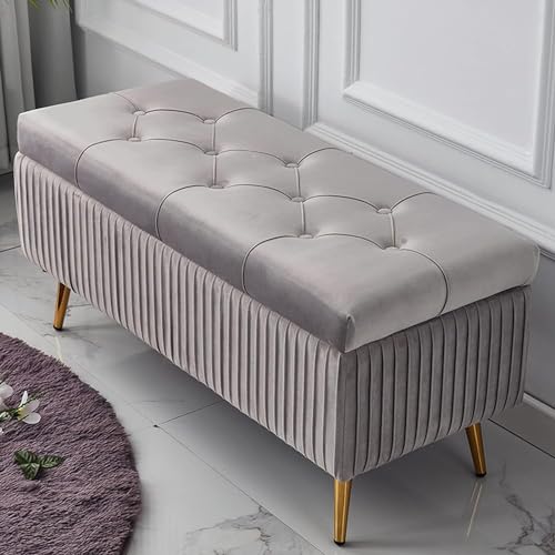 Repose-pieds en velours capitonné haut de gamme et assise luxe aux pieds dorés