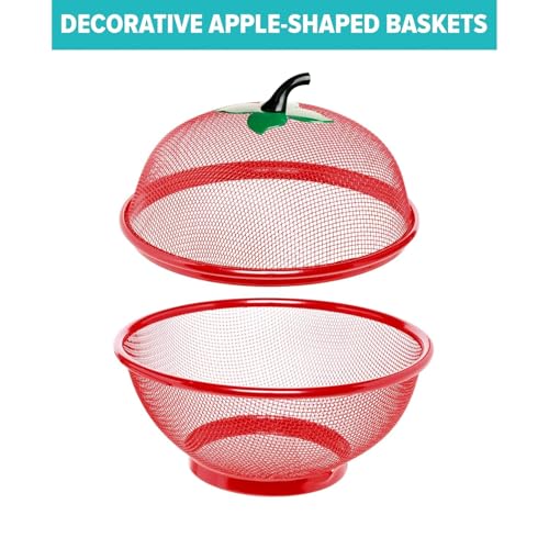 Image of Durable Apple Shaped Fruit and Vegetable Basket with Mesh Cover for Kitchen, Multi-Purpose Stand with Protective Net Cover, Ideal for Storing Fresh Fruits & Vegetables