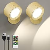 LED Wandleuchte Kabellos, 2 Stück Akku Wandlampe ohne Bohren Aufladbare Lampen, 3 Farbmodi Dimmbar Wandlicht Nachttischlampe mit Fernbedienung, 360° Indirekte Strahler für Kinderzimmer Schlafzimmer