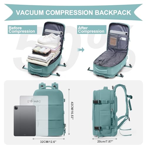 Image of coowoz Vacuum Backpack Travel with Pump,Travel Backpack with Vacuum System For Women Men,Carry On Backpack,Hiking Backpack Waterproof Outdoor Sports Rucksack Casual Daypack,25L(Built-in Pump),Blue