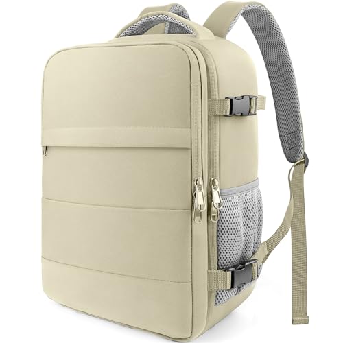 HOTOR Zaino Ryanair 38x18x24 - Zaino da Viaggio Porta PC di Grande Capacità, Multi-Tasca, Bagaglio a Mano Compatibile Ryanair per Uomo e Donna, per Pendolarismo, Viaggi in Aereo e Trekking, Beige