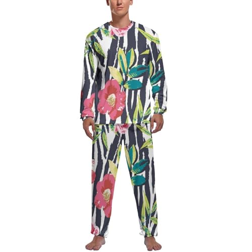 Pyjama homme manche longue à fleurs en aquarelle vêtement de nuit confortable avec pantalon
