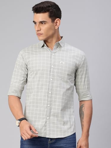 Image of Majestic Man Comfort Slim Fit Spread Collar Small Checked Cotton Casual Shirt