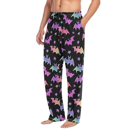 Colorful Bat Men’s Pajama Bottoms Soft Lightweight Lounge Pants with Elastic Drawstring Waist4