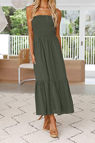 Image of ZESICA Women's Summer Boho Strapless Maxi Dress 2026 Casual Off Shoulder Smocked Flowy A Line Beach Holiday Long Dresses