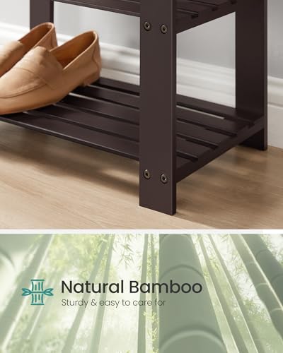Image of SONGMICS Bamboo Shoe Bench, 3-Tier Shoe Rack Organizer for Entryway, Living Room, Bench Seat Holds Up to 300 lb, 11.9 x 20.5 x 19.2 Inches, Rustic Walnut and Slate Gray ULBS504M01