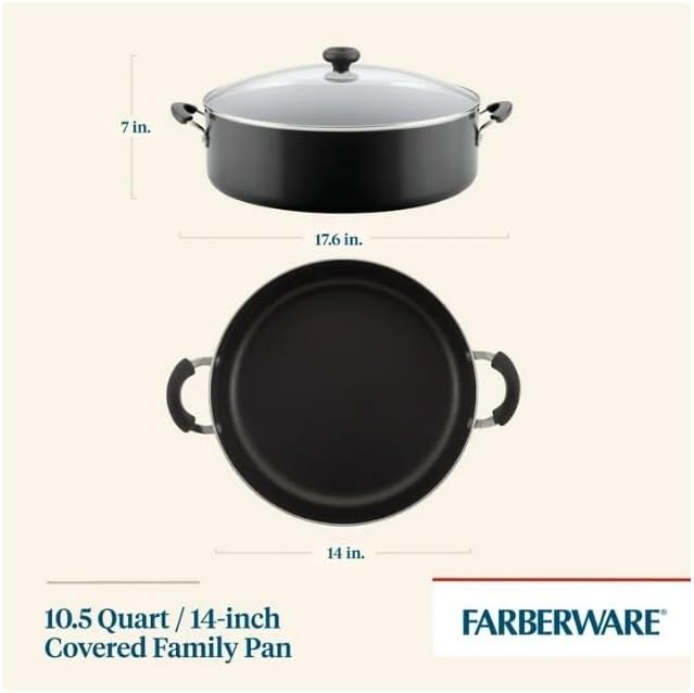 14~Inch Easy Clean Nonstick Family Pan, Jumbo Cooker with Lid ~ (Black).
