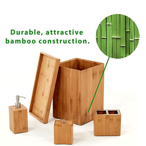 5Piece Bamboo Bath and Vanity Luxury Bathroom Essentials Accessory Set