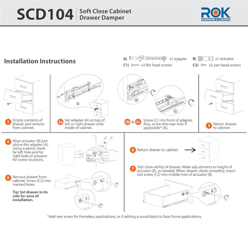 10-Pack Rok Hardware Soft Close for Wood Drawers/Soft Close Drawer Adapter/Add-On/Retrofit (Gray), SCD104G by Rok - Image 5