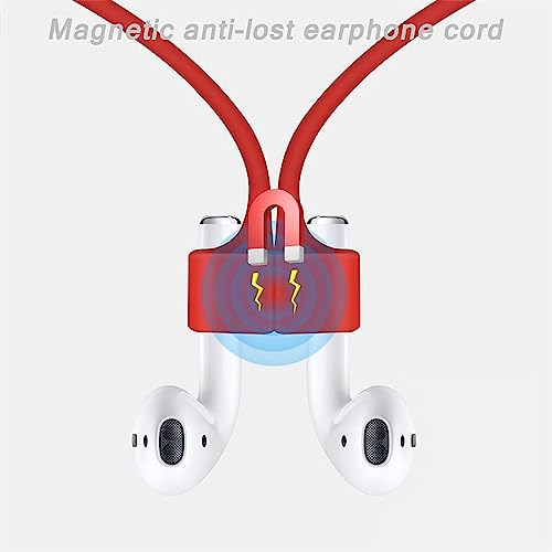 Image of LIRAMARK Magnetic Anti-Lost Strap Silicone Rope Wire Cable Connector String for AirPods Pro /Aipods Pro 2 / Airpods 1,2&3 / Earbuds (Red)