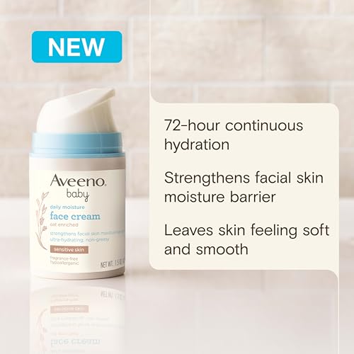 Image of Aveeno Baby Daily Moisture Face Cream, Oat Enriched Moisturizing Cream for Babies' Sensitive Facial Skin, Strengthens Skin's Moisture Barrier, Ultra-Hydrating, Non-Greasy, Fragrance-Free, 1.5 oz