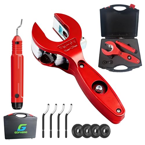 Ratcheting Tubing Cutter, Copper Pipe Cutter, Tubing Cutter 5/16' To 1 1/8', 2 in 1-360° Close Quarters Tube Compact Cutter with Deburring Tool for Cutting Copper and Metal Pipes(Red,1/4'–7/8')