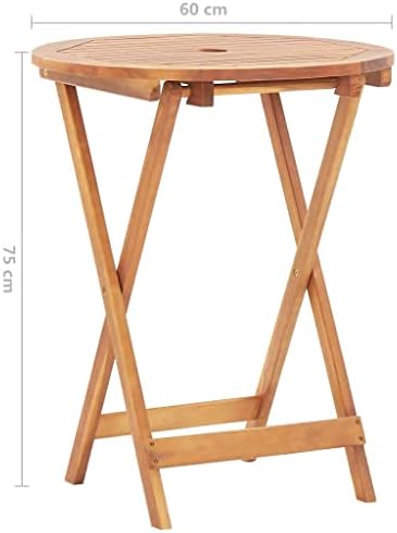 Free-Standing Folding Floating Table，Outdoor Solid Acacia Wood Folding Dining Table, Round Garden Table with Parasol Hole (60x75 cm)