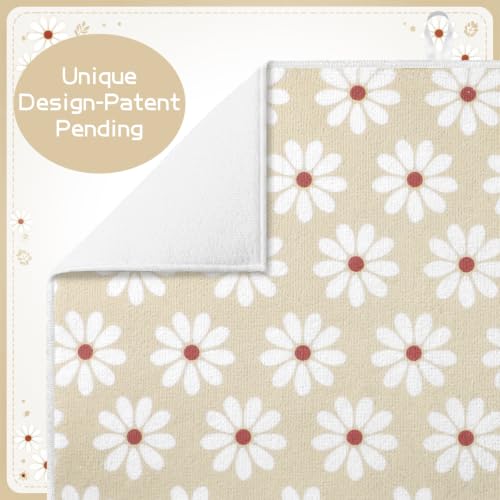 Image of Domensi 2 Pcs Daisy Microfiber Dish Drying Mat Absorbent Reusable Washable Extra Large Kitchen Counter Beige Draining Mat Diamond Pad for Coffee Bar Kitchen Decor 18x24 Inch