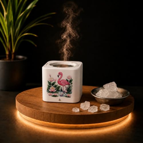 Image of Shivansh Technology Incense Holder Electric Kapoor Dani Camphor Diffuser Burner for Home | Karpuram Bakhoor Oud Aroma Oil & Dhoop Machine | Essential Oil Diffuser for Home (White) (Flamingo Oasis)
