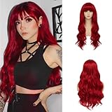 Dai Cloud Red Wigs with Bangs for Women Long Curly Wavy Synthetic Women wig Cosplay Daily Party Hair Halloween Wigs