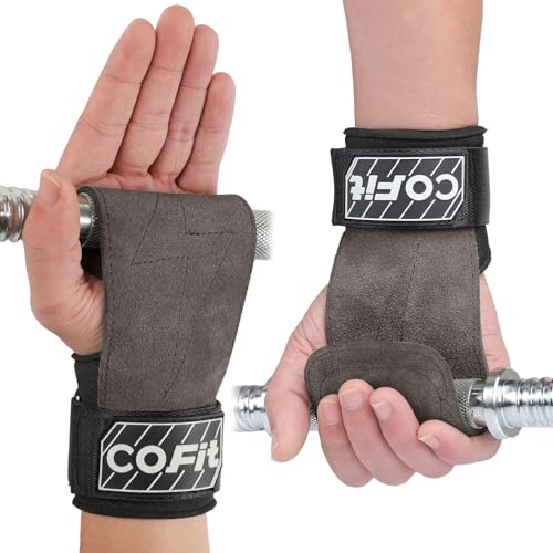 COFIT Wrist Straps for Weightlifting, Workout Wrist Wraps with Dual-Layer Oxford Leather, Enhanced Grip for Optimal Hand and Wrist Protection for Deadlift and Dumbbel - Standard size Light Gray