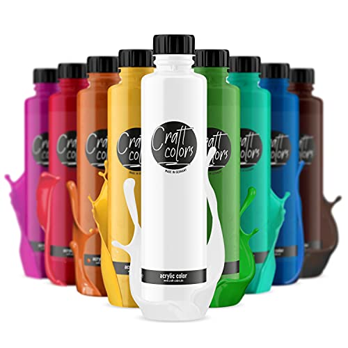 Craft Colors® hochwertige Acrylfarben - Set 10 x 750ml (XL) Made in Germany | deckende Malfarbe | schnell trocknend | hohe Pigmentierung, 10 Farbtöne