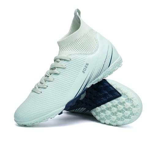 Biayvisas Soccer Cleats for Mens Womens Turf Soccer Shoes Indoor Footall Cleats High Ankle TF AG FG Football Boots Wide Training Sneaker (USW_2501 Yue TF_40)