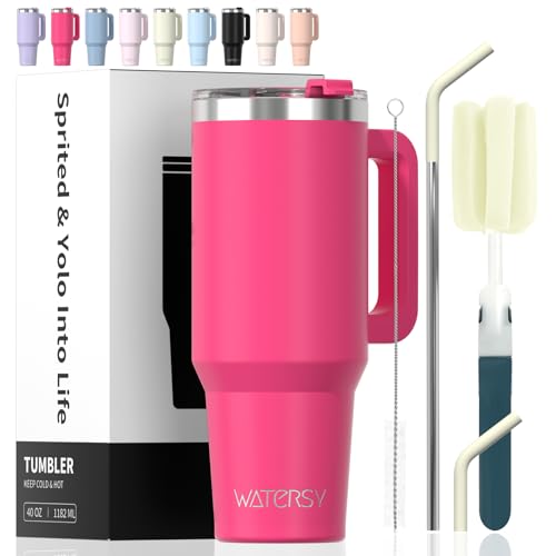 Image of 40 oz Tumbler with Handle,Tumbler with Lid and Straw,Double Wall Insulated Cup Stainless Steel Travel Mug(Cold for 34 Hours),Water Bottle for Iced Tea,Coffee,Cold Beverages(Gloss Pink)