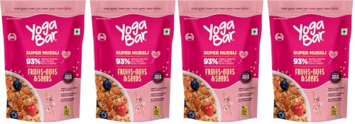 Image of Yogabar Muesli Fruit And Nuts - 93% Wholegrain Breakfast Cereals With Oats, Dry Fruits, And Nuts & Seeds, High In Omega 3, Gluten Free Granola With Chia And Flax Seeds (700G - Pack Of 4)