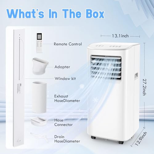 8500BTU Portable Air Conditioner 3-IN-1 with Fan&Dehumidifier AC unit with LED Remote Control up to 450 sq.ft. Room Air Conditioner with Sleep Mode,24H Timer,2 speed,Auto-evaporativ.