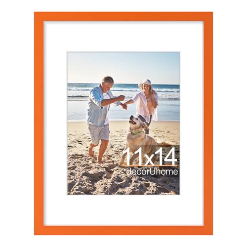 decorUhome 11x14 Picture Frame, Display Pictures 8x10 with Mat or 11x14 without Mat, Wall & Tabletop Display Photo Frame, Orange, 1 Pack