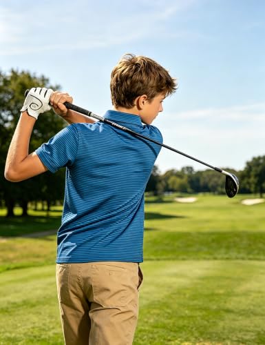 Cuddomper Boy Polo Stripe Shirt Size 7-8 Teal Green Short Sleeve Golf Top - image 5