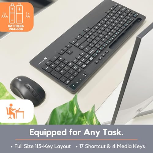 X9 Wireless USB-C Keyboard and Mouse Combo - Dual Port Compatibility (USB C + A) - Versatile Mouse Keyboard Combo Wireless w/ 8" Phone Stand and 113 Keys