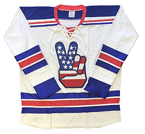 Tally Peace Sign Hockey Jerseys - We Customize with Your Name and Number (White, Adult Medium)