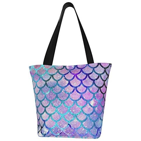 Canvas Tote Bag Handbag Womenes Casual Shoulder Bag Satchel with Zipper for Women Work School Travel Shopping Picnic, Mermaid Scales Fashion Galaxy Pattern, One Size Cover