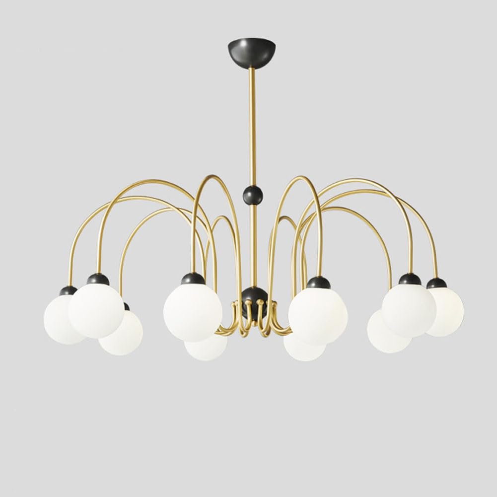 KXEcoLife G9 Scandinavian all copper light luxury chandelier, minimalist magic bean molecular for living room bedroom dining fixture,10 heads