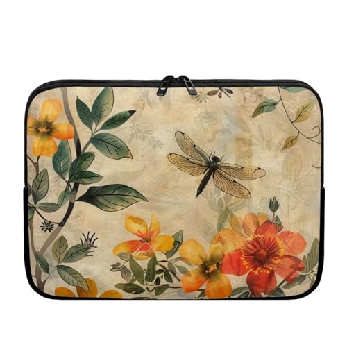 Bivxisrvo Art Dragonfly Flowers Print Laptop Bag for Women 17 Inch Large Capacity Laptop Case Lightweight Computer Covers Bags for Work