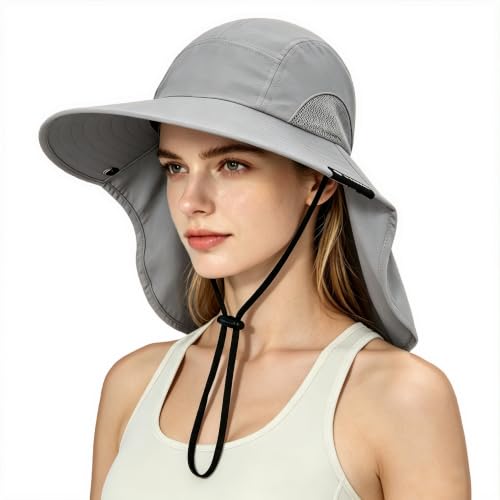 Image of Solaris Sun Hat with Neck Flap, UPF 50 Sun Protection Lightweight Sun Cap for Men Women, Wide Brim Hat for Fishing Hiking