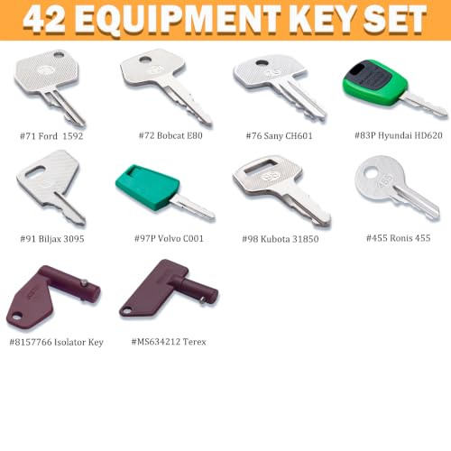 Image of 42 Heavy Equipment Key Master Set, Construction Machine Ignition Keys | Fit CAT Caterpillar Volvo JCB JLG John Deere Hyster Komatsu Kubota Yanmar Daewoo Takeuchi Ford New Holland and More