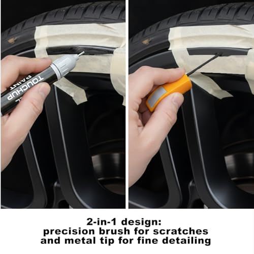 Image of Wheel Scratch Repair Kit | Satin Black Rim Touch-Up Pen 30ml | Basic DIY Kit with Sanding Block, Alcohol Wipes, Masking Tape & Sandpapers | Restore Painted Alloy Wheels