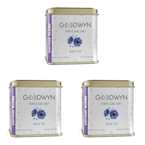 Image of Goodwyn Purple Earl Grey Tea (100g) | Handpicked Speciality Loose Leaf Black Tea with Natural Bergamot Flavour in Reusable Tin Can | Premium Hamper Gift Souvenir (Pack of 3)