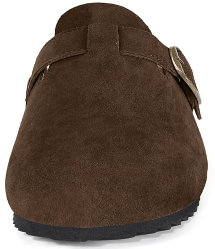Image of Genuine Suede Clogs Womens Mens Cork Footbed Sandals Potato Shoes | Unisex Suede Leather Mules ,Arch Support,Adjustable Metal Buckle,Cork and Rubber,Wonderful Quality